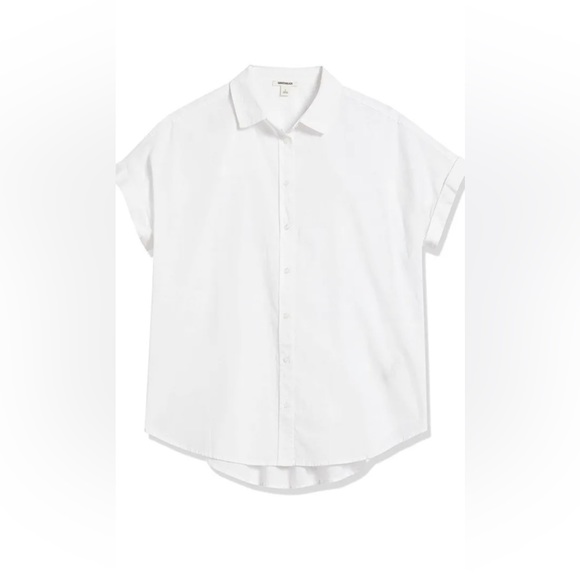 Goodthreads Women's Washed Cotton Short-Sleeve Shirt, Bright White Small - Picture 2 of 2